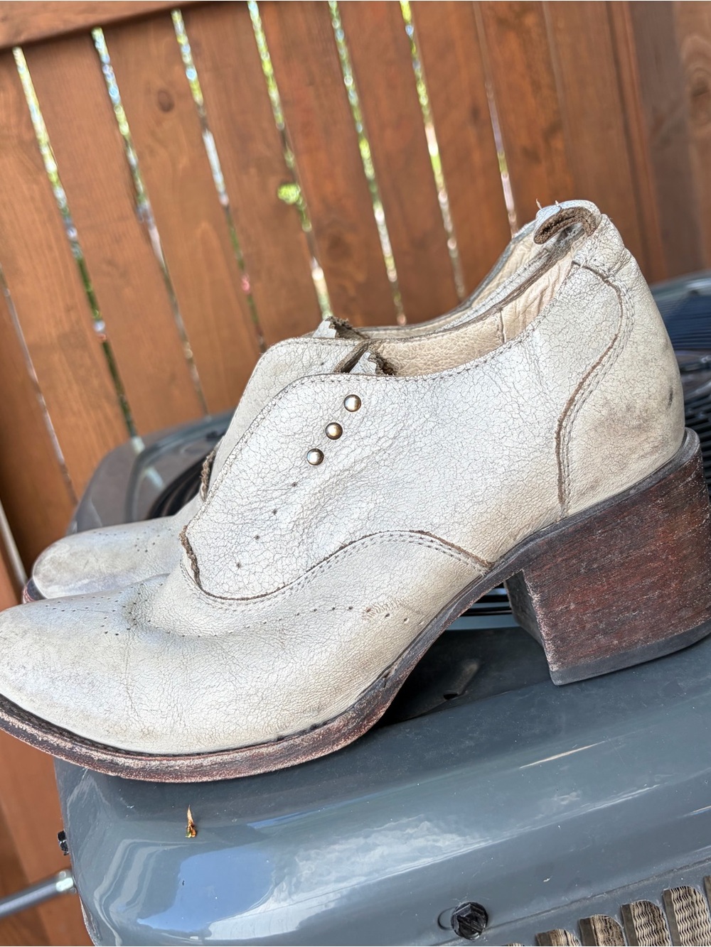 freebird Cream Leather Ankle Booties with Stacked Heel